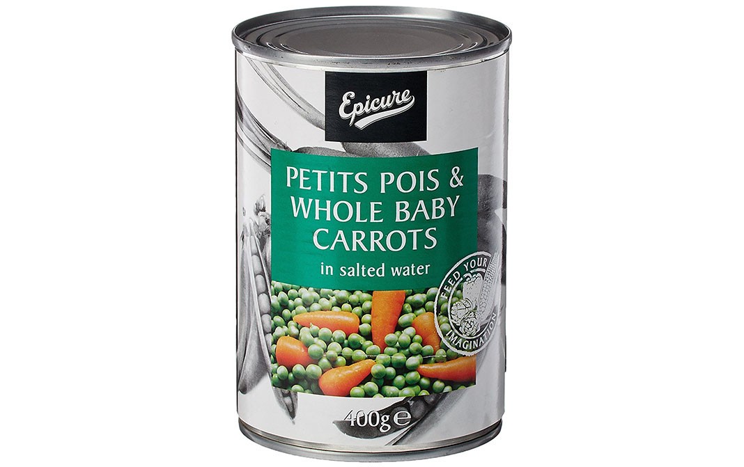 Epicure Petit Pois & Whole Baby Carrots In Salted Water   Tin  400 grams